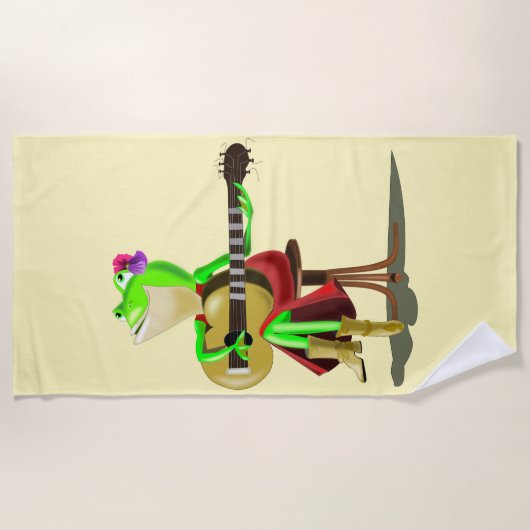 Funny Beach Handtuch Frosch Gitarrenmusik spielen (Vorderseite)