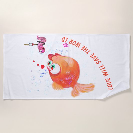 Funny Beach Handtuch mit Fisch und Wurm - Ihr Text (Vorderseite)