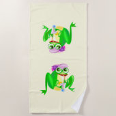 Funny Beach Handtuch mit Happy Party Frogs (Vorderseite)