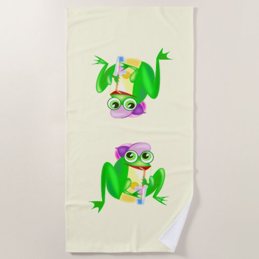 Funny Beach Handtuch mit Happy Party Frogs (Vorderseite)