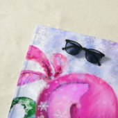 Funny Beach Handtuch mit rosa Flamingo Skier (Beispiel)