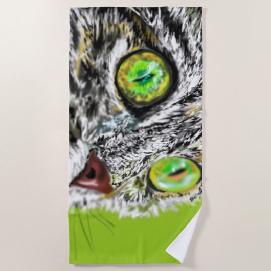 Funny Beach Handtuch mit Stalking Cat (Vorderseite)
