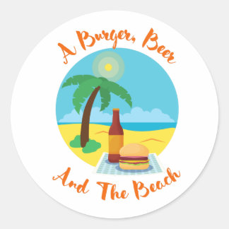 Funny Beach Sommer - ein Burger, Bier und Strand Runder Aufkleber