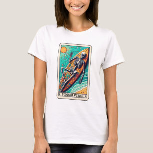Funny Beach Summer Vibes Surfboard Skeletton Tarot T-Shirt