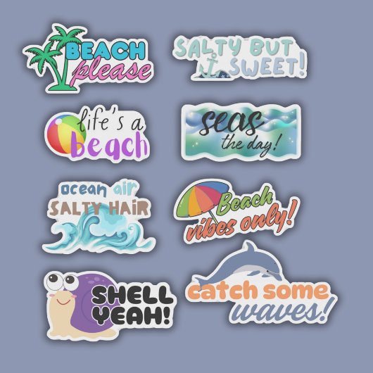 Funny Beach Themed Set Wasserdicht Aufkleber