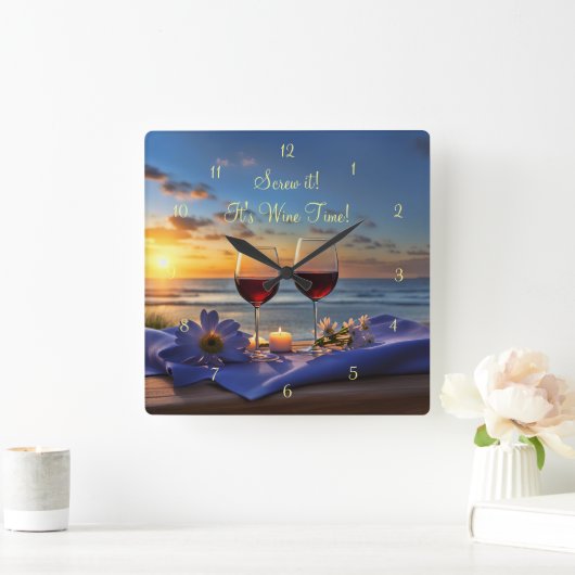 Funny Beach und Wine Screing it Wine Time Quadratische Wanduhr (Zuhause)