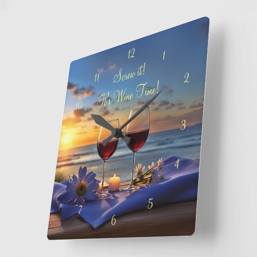 Funny Beach und Wine Screing it Wine Time Quadratische Wanduhr (Winkel)