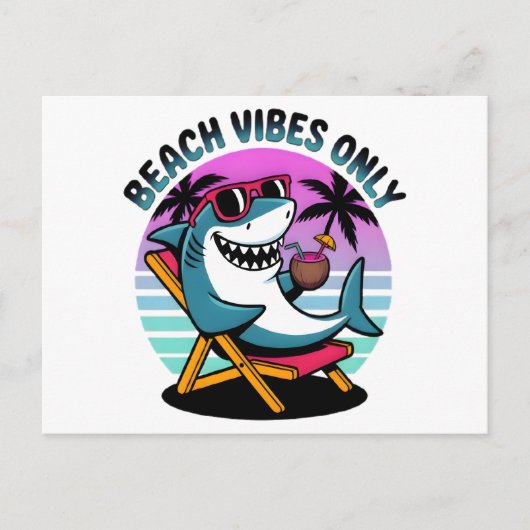Funny Beach Vibes Only Retro Summer Shark Postkarte (Vorderseite)