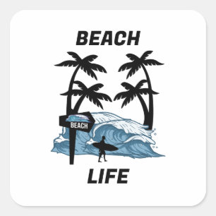 Funny Beach Wave Quadratischer Aufkleber