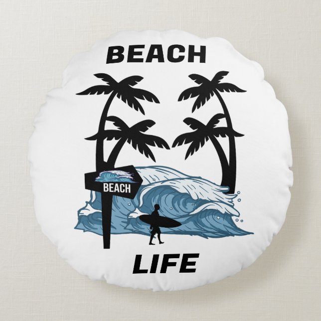 Funny Beach Wave Rundes Kissen (Vorderseite)