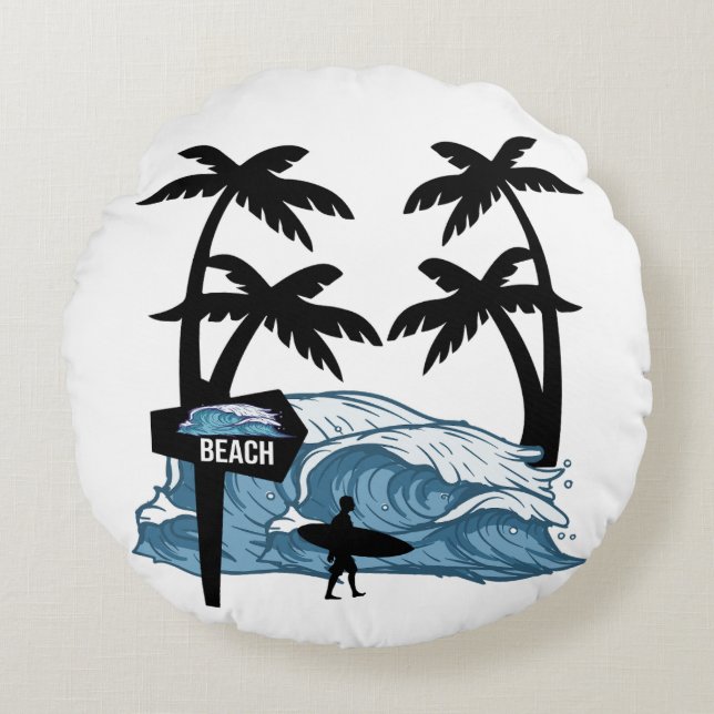 Funny Beach Wave Rundes Kissen (Vorderseite)
