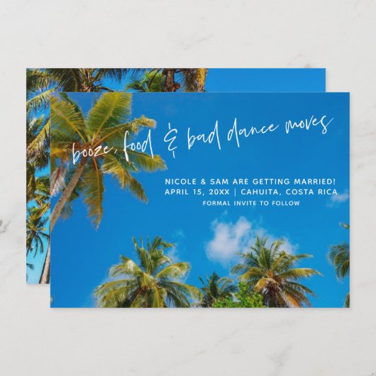 Funny Beach Wedding Foto Save the Date (Vorne/Hinten)