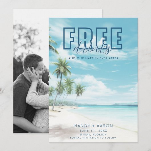 Funny Beach Wedding Foto Save the Date (Vorne/Hinten)