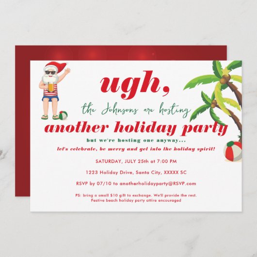 Funny Beach Weihnachten im Juli Santa Beer Party Einladung (Vorne/Hinten)