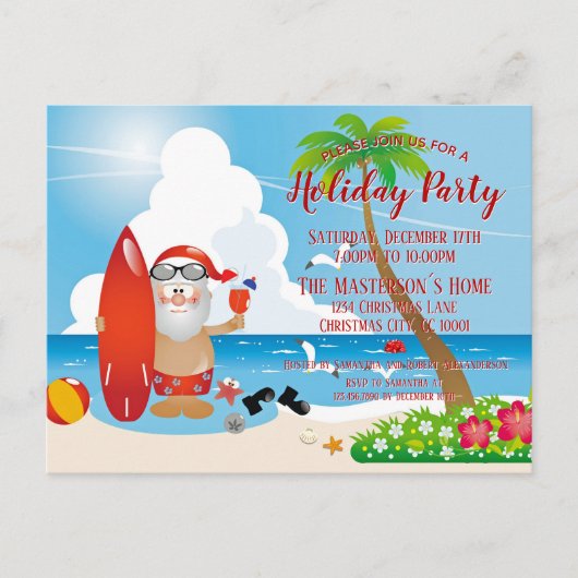Funny Beach Weihnachten Party Einladung Postcard Postkarte (Vorderseite)