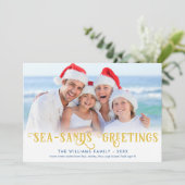 Funny Beach Weihnachtsküste Feiertagskarte (Stehend Vorderseite)