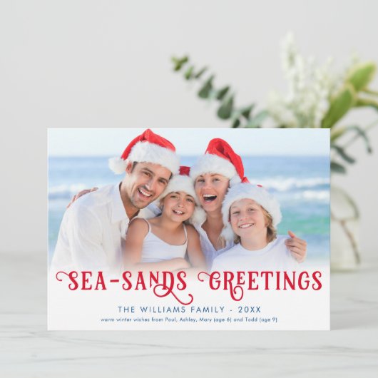 Funny Beach Weihnachtsküste Feiertagskarte (Stehend Vorderseite)