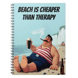Funny Beach Zitat, Mann mit Bier, Notizblock