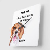 Funny Beagle Dad Watercolor Canine Art Quadratische Wanduhr (Winkel)