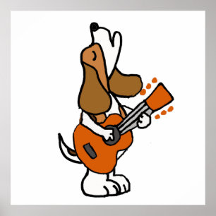 Funny Beagle Dog singen und Gitarre spielen Poster