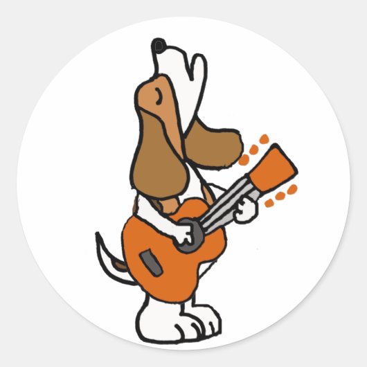 Funny Beagle Dog singen und Gitarre spielen Runder Aufkleber (Vorderseite)