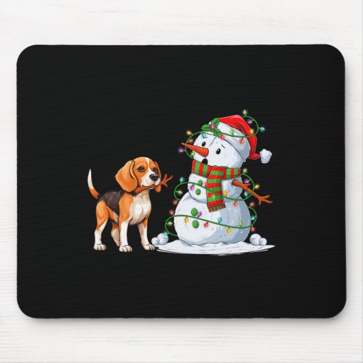 Funny Beagle Dog Snowman Weihnachtsbaum Lichter Xm Mousepad (Vorne)