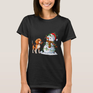 Funny Beagle Dog Snowman Weihnachtsbaum Lichter Xm T-Shirt