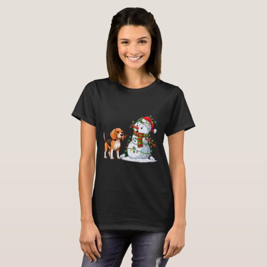 Funny Beagle Dog Snowman Weihnachtsbaum Lichter Xm T-Shirt (Vorne ganz)
