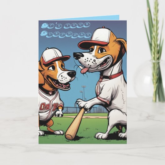 Funny Beagle Dogs play baseball birthday Karte (Vorderseite)