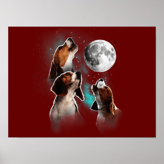 Funny Beagle Hund / Beagle Howling at Moon Poster (Vorne)