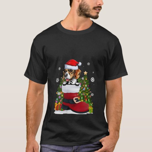 Funny Beagle in der Shoe Weihnachtsmannmütze Ugly T-Shirt (Vorderseite)