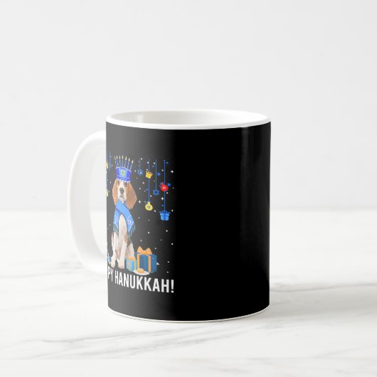 Funny Beagle Menorah Hat Weihnachts-Happy Hanukkah Kaffeetasse (Vorderseite Links)