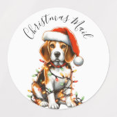 Funny Beagle Modern Cute Christmas lights Etiketten (Design 2)
