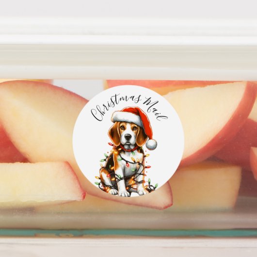 Funny Beagle Modern Cute Christmas lights Etiketten (Befestigt)