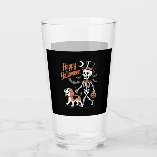 Funny Beagle Skeleton Dog Walking Glas (Vorderseite)