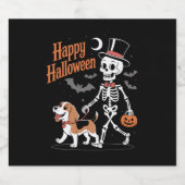 Funny Beagle Skeleton Dog Walking Schaumweinetikett (Einzelnes Label)