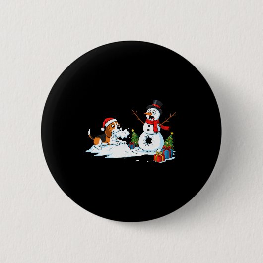 Funny Beagle Snowman Christmas Tree Xmas Womens Me Button (Vorderseite)