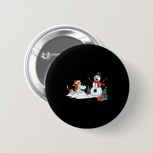 Funny Beagle Snowman Christmas Tree Xmas Womens Me Button (Vorne & Hinten)