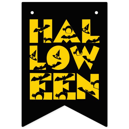 Funny Beängstigend Black Cat Bat Hexenhut TextHall Wimpelkette (Erste Fahne)