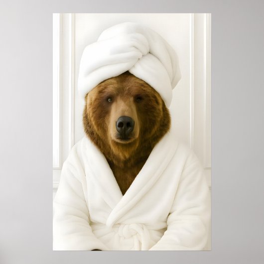 Funny Bear Bathroom Print, Bear In Bathrobe Poster (Vorne)