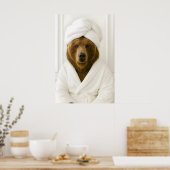 Funny Bear Bathroom Print, Bear In Bathrobe Poster (Küche)