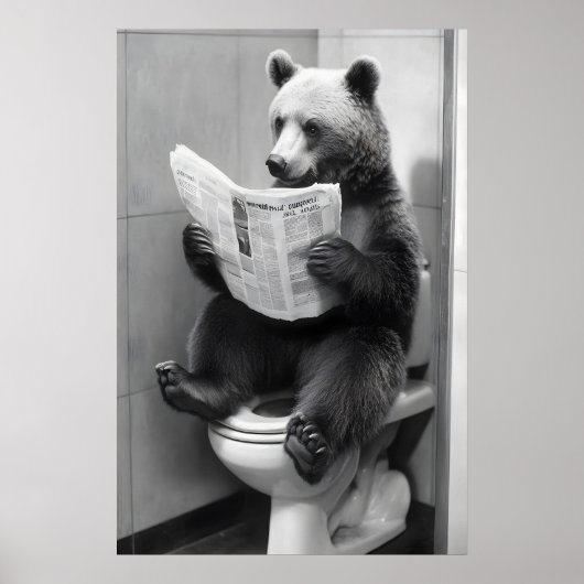 Funny Bear Bathroom Print, Toilet Newspaper Poster (Vorne)
