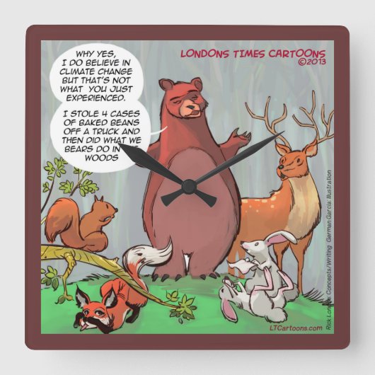 Funny Bear & Its Take On Climate Change Wall Clock Quadratische Wanduhr (Vorderseite)