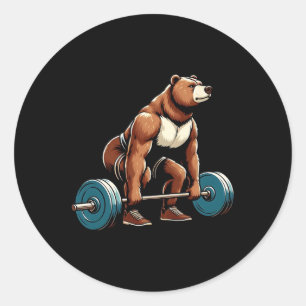 Funny Bear Lifting Weight Bodybuilding Workout Gy Runder Aufkleber