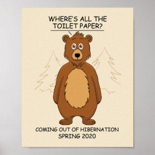Funny Bear out of Hibernation Cartoon Poster