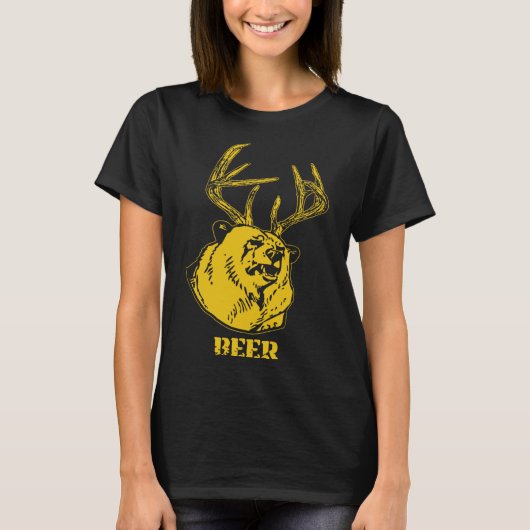 Funny Bear Plus Deer Gleich Bier Hirsch Jagd USA T-Shirt (Vorderseite)