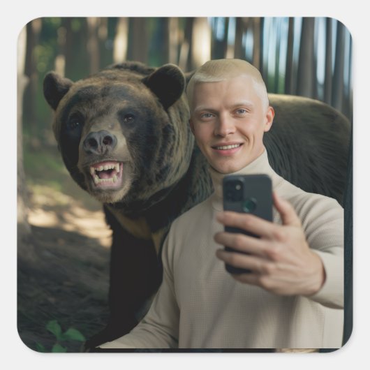 Funny Bear Selfie Custom Sticker - Trending Now (Vorderseite)
