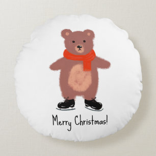 Funny bear Skaten Rundes Kissen
