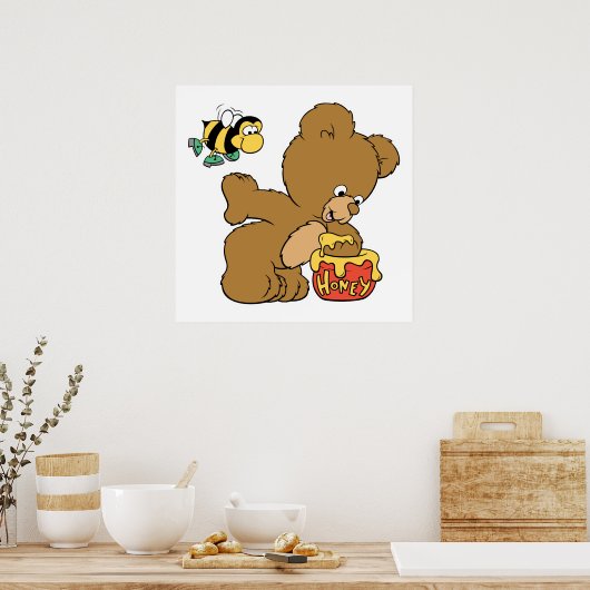 Funny Bear Sneaking Honey Poster (Küche)