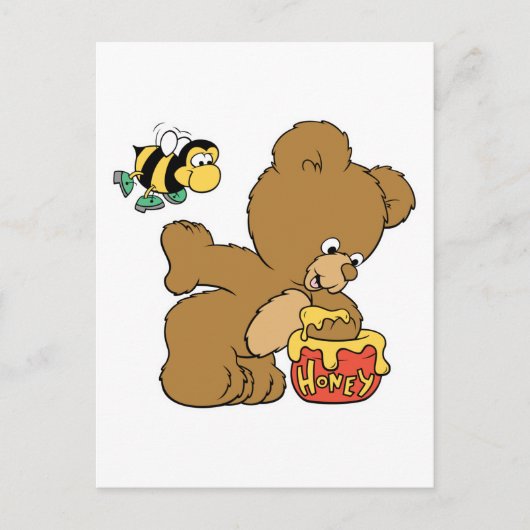 Funny Bear Sneaking Honey Postkarte (Vorderseite)